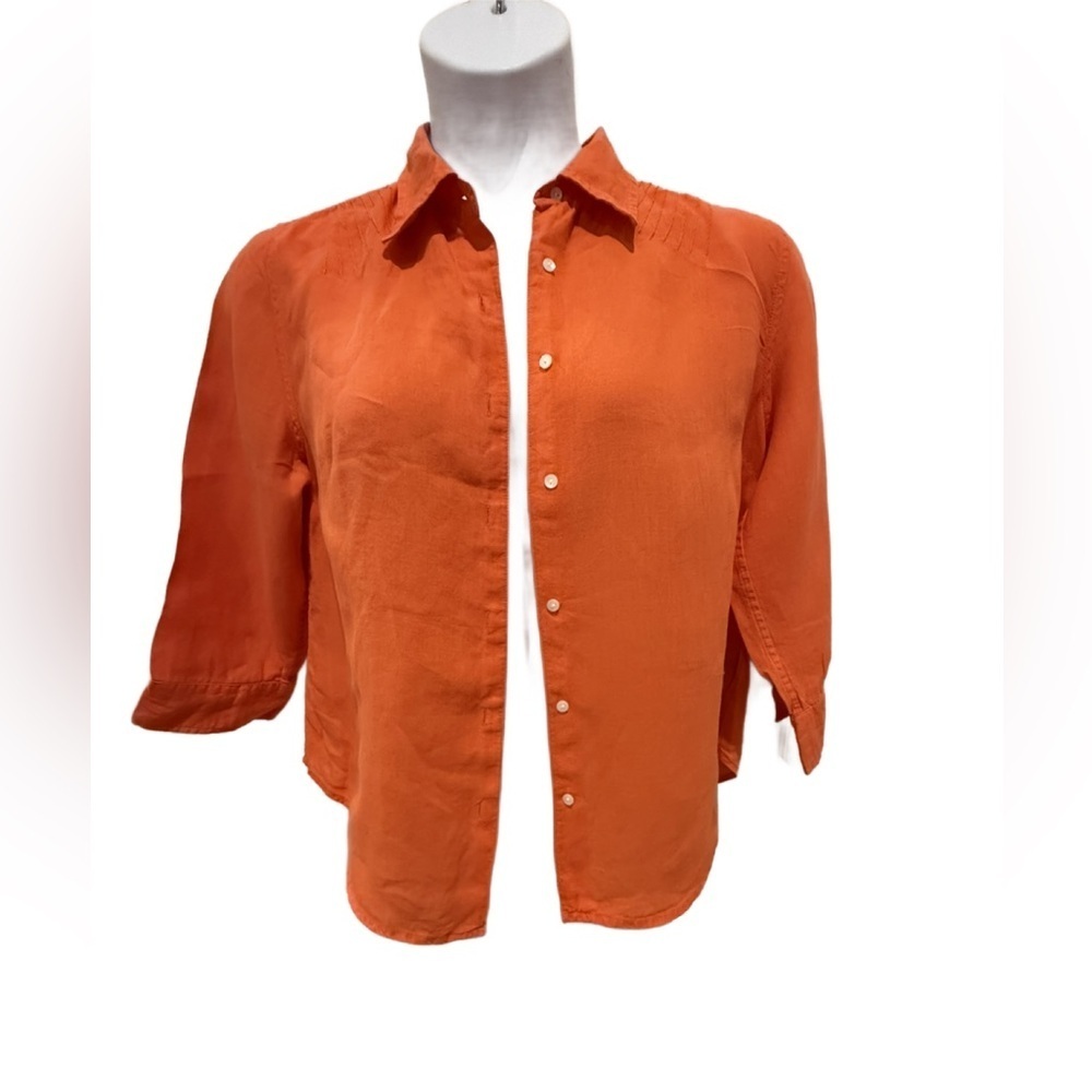 Talbots Pure Linen Orange Casual Button Down Shirt. Size Large